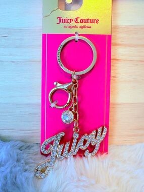 🩷🩷Juicy Couture Gold Crystal 'Juicy' Logo Keychain - Pink Accent🩷🩷